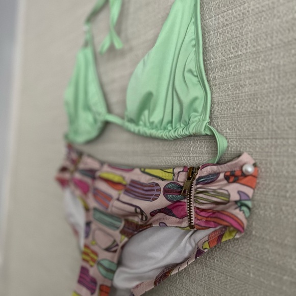 Vintage VS Zipper Bikini Bottom Surf Board Print Breakwater Top Swimsuit M & L - Picture 9 of 16